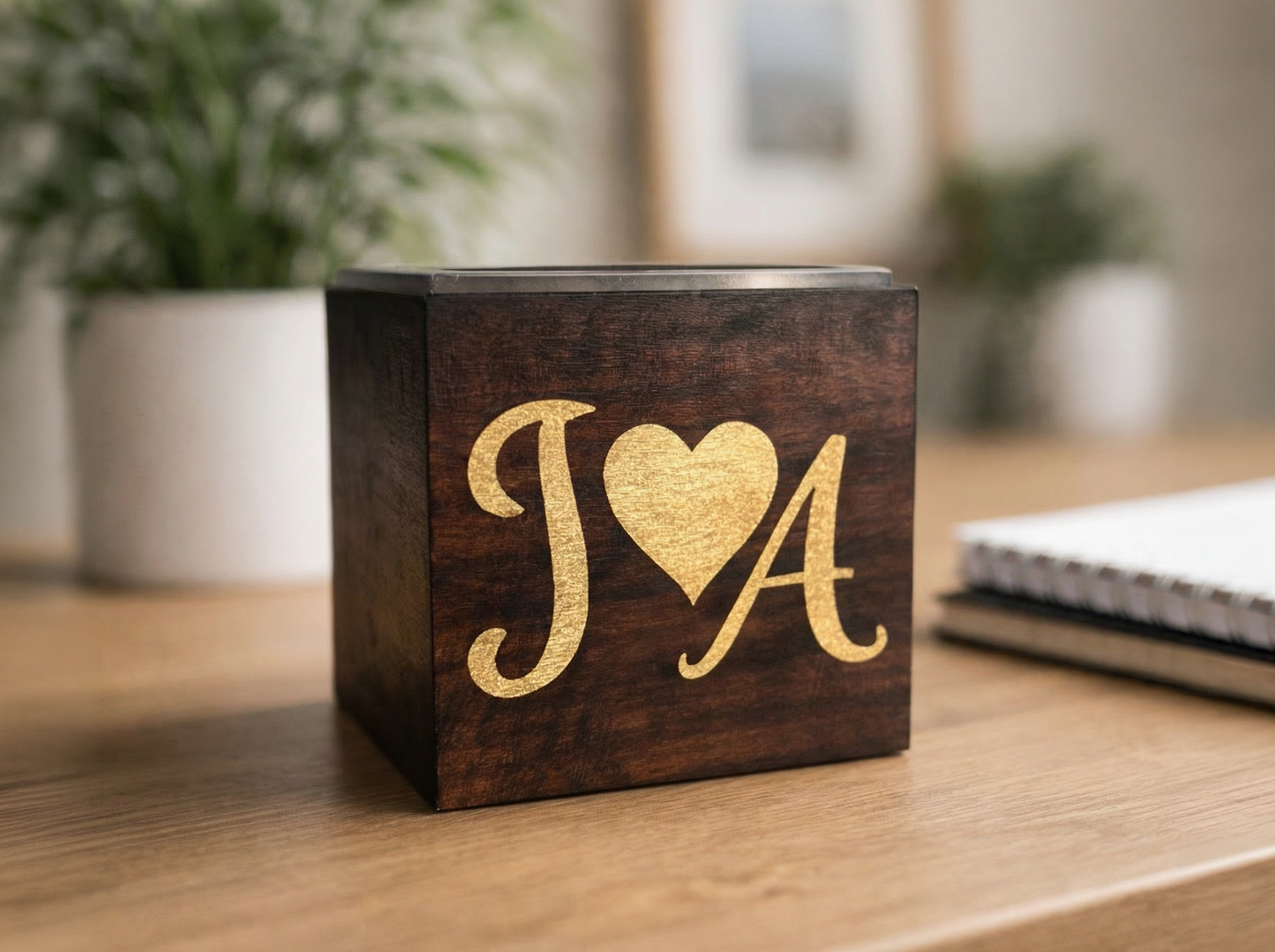 Personalised Couple's Moonlit Glow Veneered Cubic Tealight holder - Gift